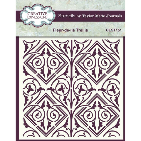 Creative Expressions - 6x6 Stencil - Taylor Made Journals Fleur-de-lis Trellis