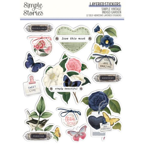 Simple Stories - SV Indigo Garden Collection - Layered Stickers